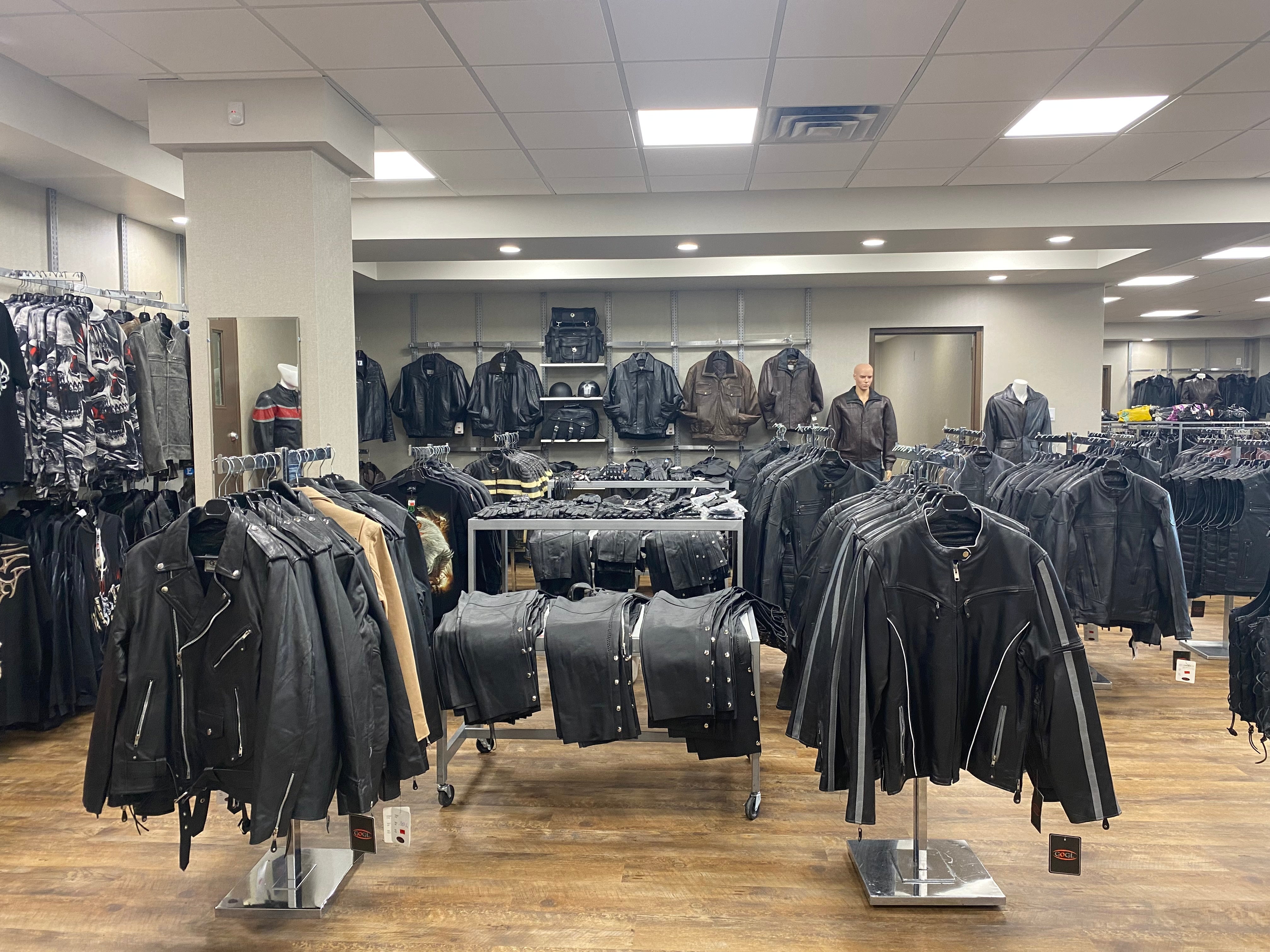 Leather sales apparel stores